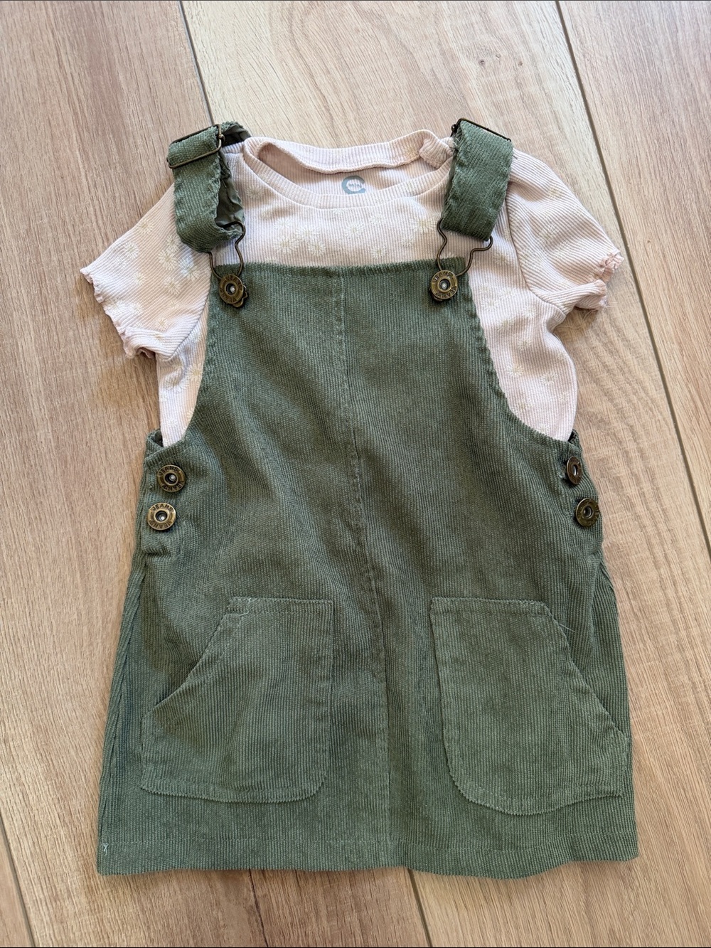 Carter's Olive Green Corduroy Overall Dress with Light Pink Tee